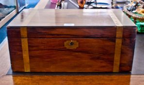 Edwardian Walnut Writing Box, Fitted Interior With Leather Slope, Brass Mounts And Strapwork, The