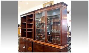 Large Two-Tier Mahogany Bookcase, Georgian style, with two glazed doors to top, with two solid