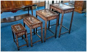 Very Fine Chinese Padouk Nest of Four Tables, probably 19th century, all elaborately inlaid with