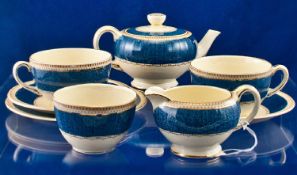 Melrose Grindley England Part Tea For Two, Blue border design on cream ground, Comprising 2 cups, 2