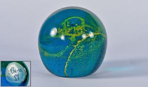 Mdina Signed and Dated 88 Large Paperweight of good colour and quality. 3 inches high.