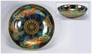 Very Fine Large Size Crown Devon Fielding`s Rural Lusterine Bowl. Finely gilded and painted with