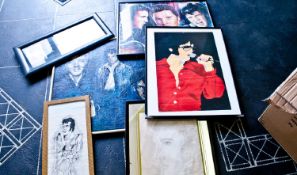 Elvis Presley Memorabilia. Collection of various Elvis prints, sketches and canvas art.