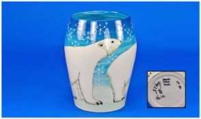Dennis China Works Arctic Polar Bear Vase. Shape no 110. Designer Sally Tuffin. Paintress Thareza