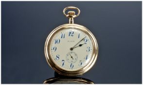 Elgin - Fine and Impressive 14ct Gold Cased Art Deco Open Faced Pocket Watch. Fully hallmarked,