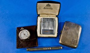 Mixed Lot Comprising Ladies Silver Fob Watch, Ronson Cased Cigarette Lighter, Propelling Pencil And