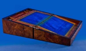 19th Century Burr Walnut Writing Box, the top and front decorated with Tunbridge ware type