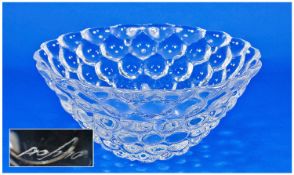 1960`s Designer Art Glass Crystal Bowl, probably Italian. Engraved name to the base of the bowl. 9.