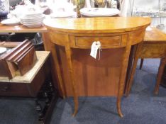 Small Demi-Lune Side Table, fitted with single drawer, raised on tapering legs, probably 19th