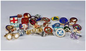 Collection of Various Badges, with a few boxes of cuff links.