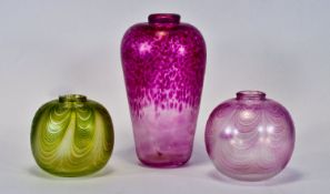 Two Studio Glass Vases of Oviod Form, together with a slightly taller pink coloured vase, all with