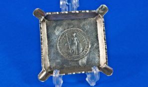 White Metal Square Shaped Ashtray, The Base Inset With A British Trade Dollar Dated 1900, Minted At