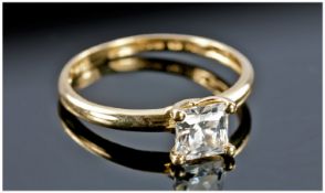 18ct Gold Dress Ring, Set With A White Princess Cut Stone, Fully Hallmarked, Ring Size P½