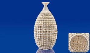 Large Chinese / Japanese Unusual and Striking White Ceramic ``Woven Lattice Style``, narrow necked,