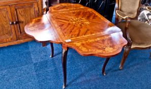 A French Inlaid Top Small Side Table with Flap Sides on Shaped Cabriole Legs, The Flap Sides are