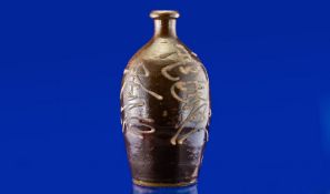 Japanese Late 19th Century Salt Glazed Stoneware Sake Bottle of Tapered Ovoid Form, with