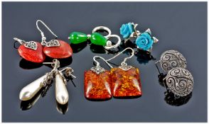 Six Pairs Of Silver Stone Set Earrings