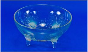 1920`s - 30`s Vaseline Glass Fruit Bowl, Raised on four feet. Lalique style, possibly by Sabino. 5