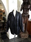 Gentleman`s Black Leather Long Jacket, zip front with press stud flap over, inside waist drawstring
