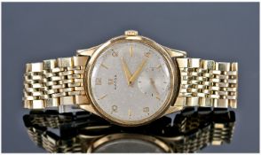 9ct Gold Gents Omega Wristwatch, Silvered Dial With Gilt Batons With Subsidiary Seconds, Fully