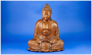 A Twentieth Century Carved Wooden Buddha Figure. 11.75`` in height.