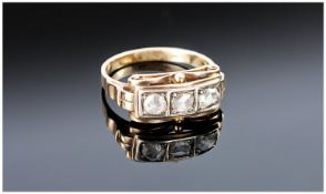 Continental 14ct Gold Diamond Ring, Set With Three Rose Cut Diamonds, Stylised Scroll Gallery