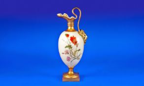 Royal Worcester Handpainted Mask Handle Ewer/Jug, Date 1892 Puce Painted stamp to base. Stands 10.