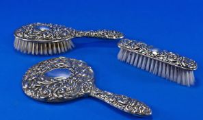 Ladies Silver 3 Piece Vanity Set, hand mirror, hair brush`s. Hallmarked Birmingham 1991.