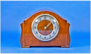Art Deco 1930`s Mantle Clock, with silvered dial, Arabic numerals, 9 inches high.