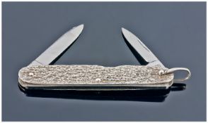 Silver Bark Finished Small Penknife. Hallmark Birmingham 1968