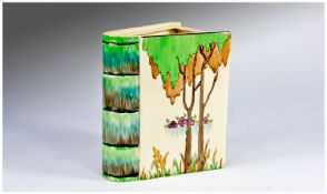 Clarice Cliff Book Vase. c1936. ``Glendale`` design, trees range. 5 inches high.