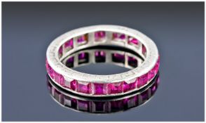 Early 20thC Full Eternity Ring, Set With Calibre Cut Ruby Coloured Stones, Unmarked, Ring Size O