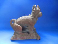 Victorian Garden Terracotta Pug Dog Ornament in the form of a dog sat on a `cushion` base.