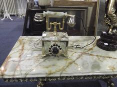 Onyx and Gilt Telephone, dial to front, large receiver.