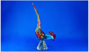 Murano Glass Cockerel. Red Blue and Green Colourway.