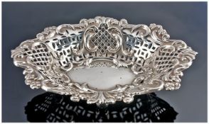 Victorian Good Quality Silver Bon Bon Dish with pierced and openwork panels plus scroll and shell