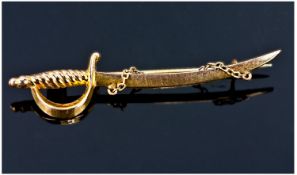 9ct Gold Brooch, Modelled In The Form Of A Short Sword, Fully Hallmarked For Chester Q 1899, Reg No