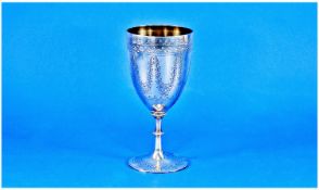 Edwardian - Engraved Silver Chalice/Cup. Hallmarked Sheffield 1902, 237.3 grams. Stands 7.25 inches