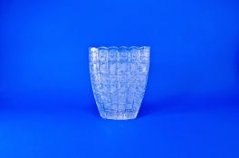 Large Cut Glass Vase, of flattened oval shape, castellated ornately cut with faceted corners,