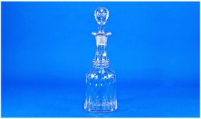 Early Victorian Cut Glass Decanter, with bulbous stopper, faceted neck, faceted shoulders, oval
