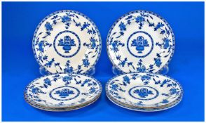 Minton`s 19th Century Set of Six Flow Blue and White Delft Plates, circa 1870`s. Each 7.75 inches