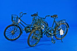 Pair of Miniature Model Bicycles, painted green.