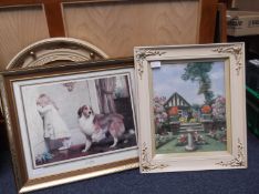 Three Various Pictures, comprising one painting depicting an English garden stenciled `Robert