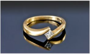 18ct Gold Diamond Ring, Set With A Single Princess Cut Diamond, Set On A Twist, Fully Hallmarked,