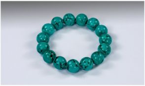 Turquoise Round Bead Bracelet, large, 12-13 mm. diameter beads of Mojave Desert mined turquoise,