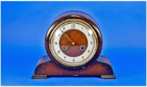 Bentime 8 Day Striking Movement Oak Cased Mantle Clock. 8.5`` in height.