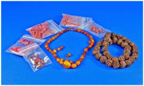 Collection Of Beads, Comprising Amber Coloured Necklaces, Loose Beads, Coral etc.