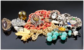 Collection Of Mixed Costume Jewellery, Comprising Brooches, Beads Rings etc