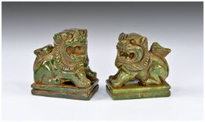 Pair of Jade Coloured Lion Figures.