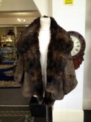 Vintage Mole Fur Cape Jacket, natural brown dolman style three-quarter sleeves, open to the hem and